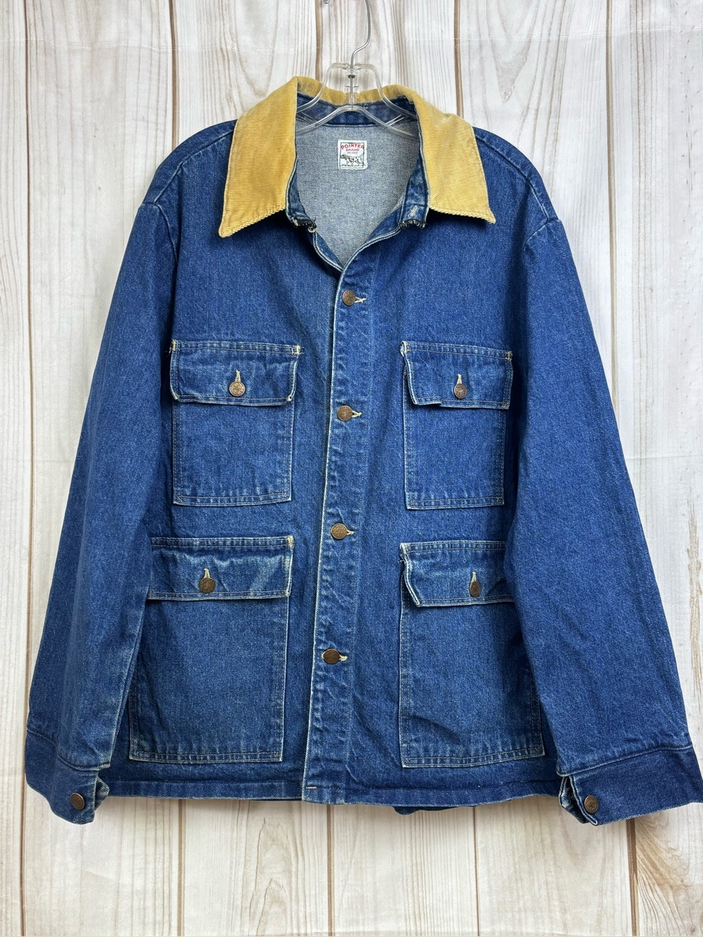 Vintage Pointer Denim Chore Jacket Rugged Barn Coverall Coat Indigo Blue Large
